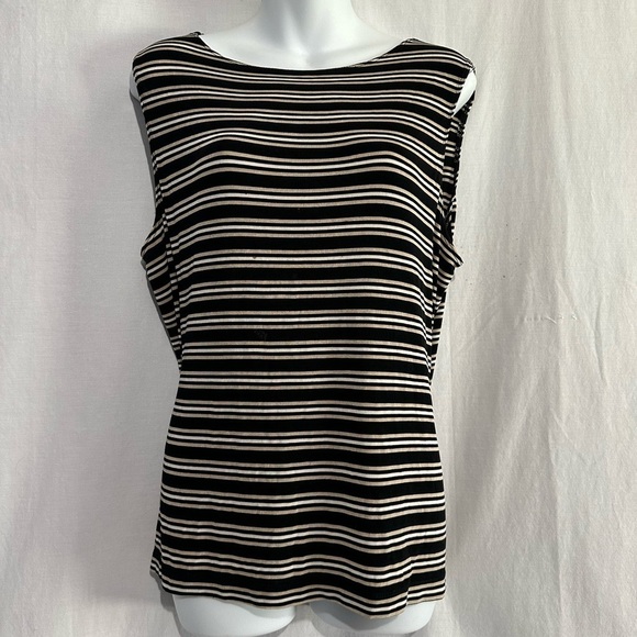 Laura Ashley Tops - Laura Ashley Black Tan White Striped Sleeveless Blouse – XL